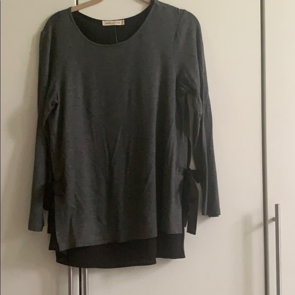 Gray shirt with lace underlay